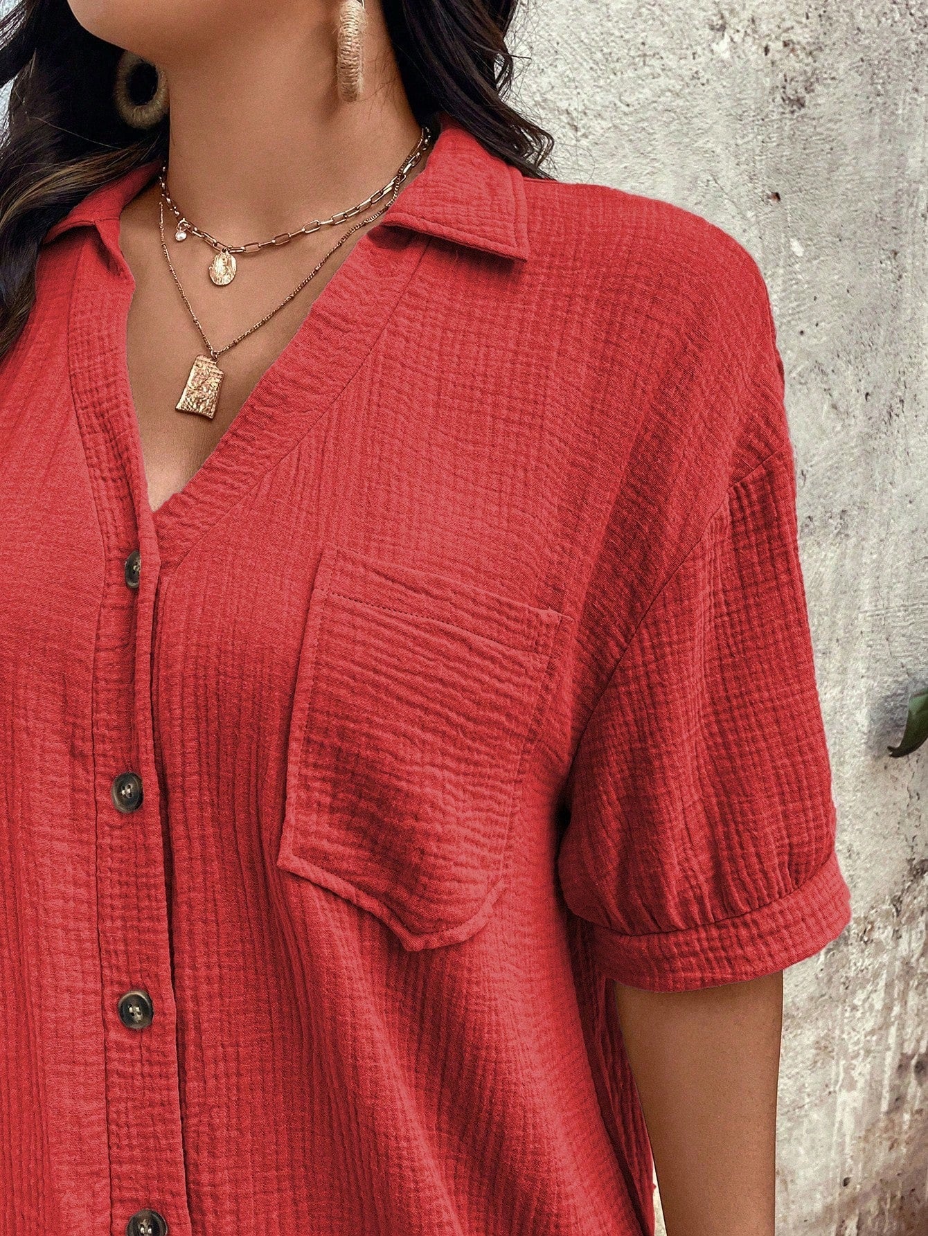 Vestido feminino tipo chamise e tecido de algodão Daniela. Plus Size