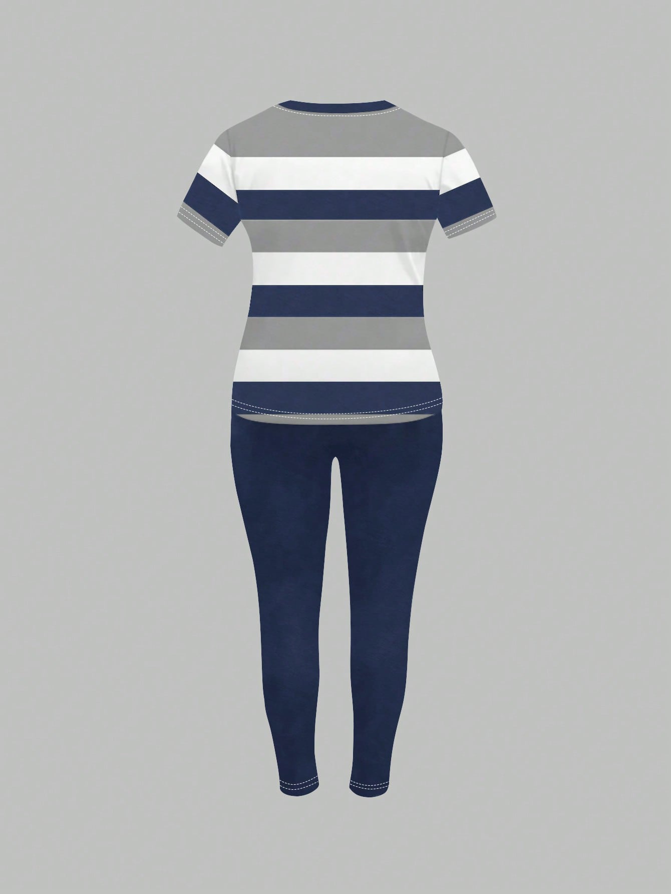 Conjunto feminino com camiseta listrada Kamala. Plus Size