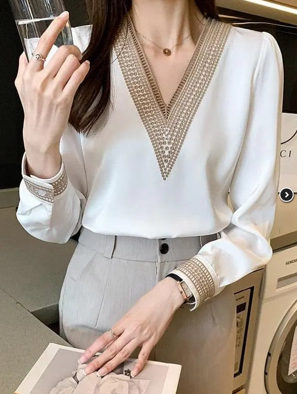 Blusa Feminina Gola em V Manga Longa Rubi