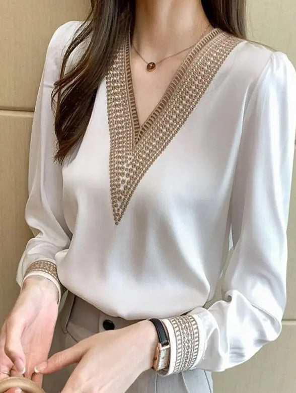 Blusa Feminina Gola em V Manga Longa Rubi