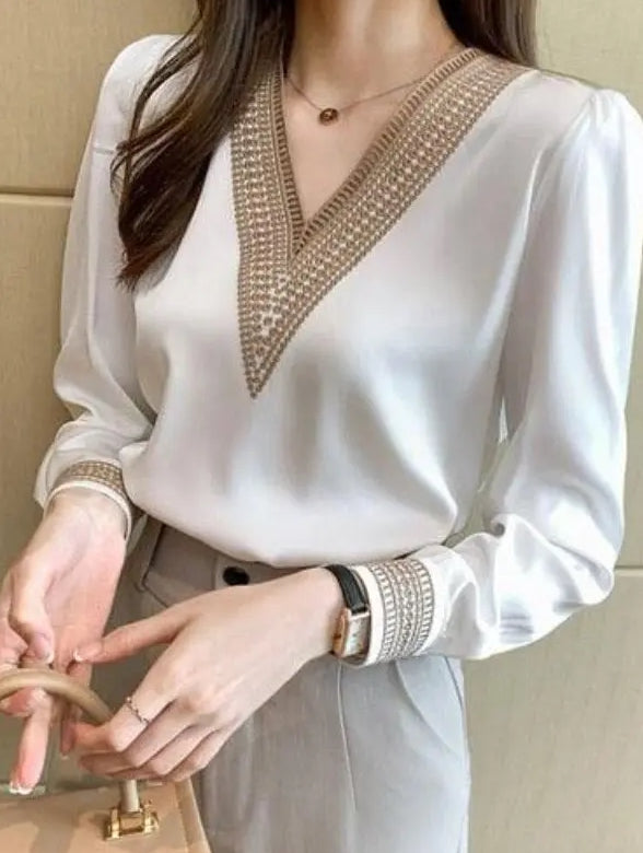 Blusa Feminina Gola em V Manga Longa Rubi