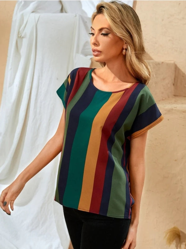 Blusa Feminina Listrada Colorida Sabrina