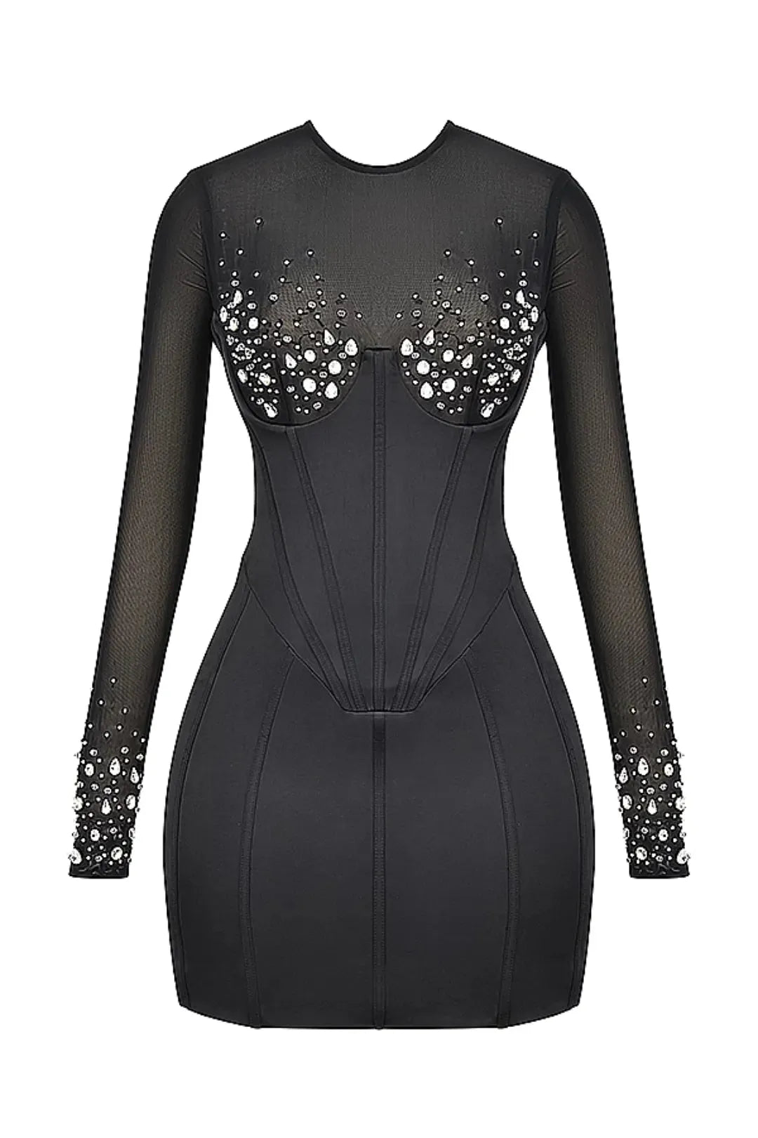 Vestido Curto Preto Modelador Com Cristais Refletivos Modelo Anastasia