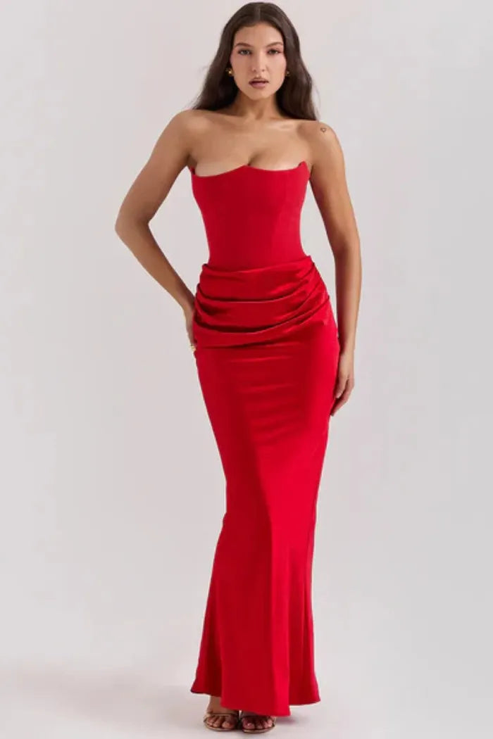 Vestido Longo Para Festas Cinza Sem Alça Modelo Persephone