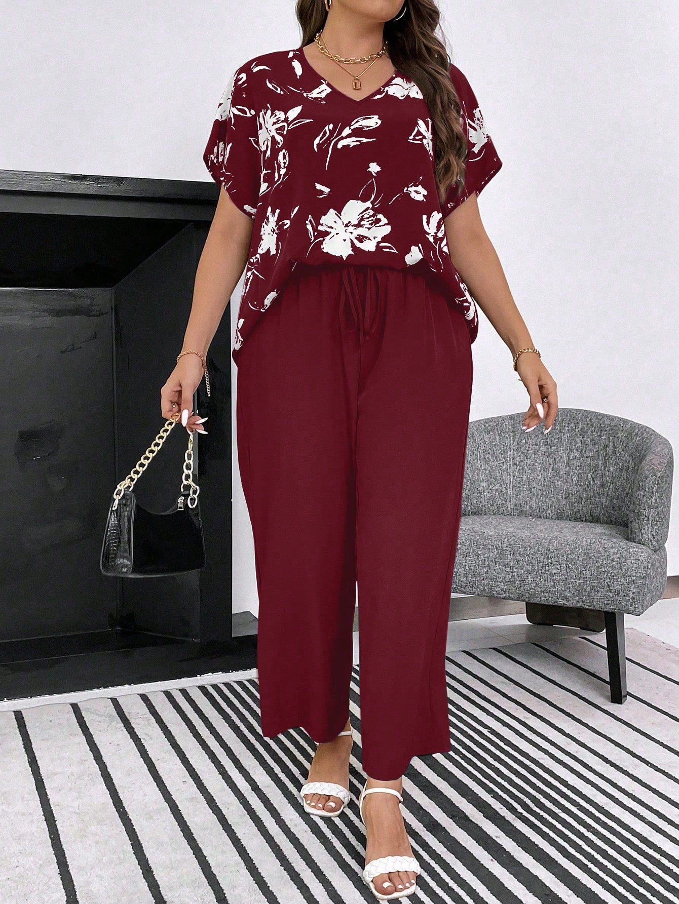 Conjunto Feminino de Blusa e Calça Gina. Plus Size.