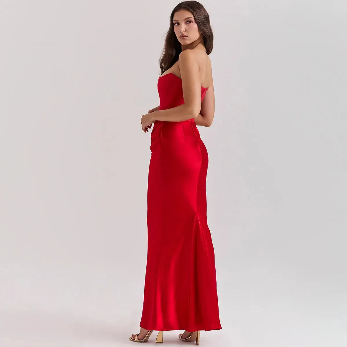 Vestido Longo Para Festas Cinza Sem Alça Modelo Persephone