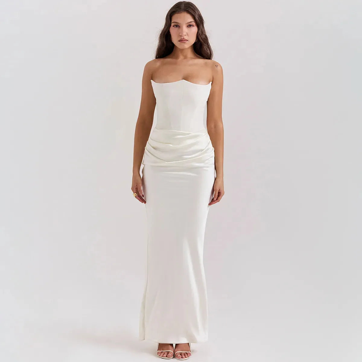 Vestido Longo Para Festas Cinza Sem Alça Modelo Persephone