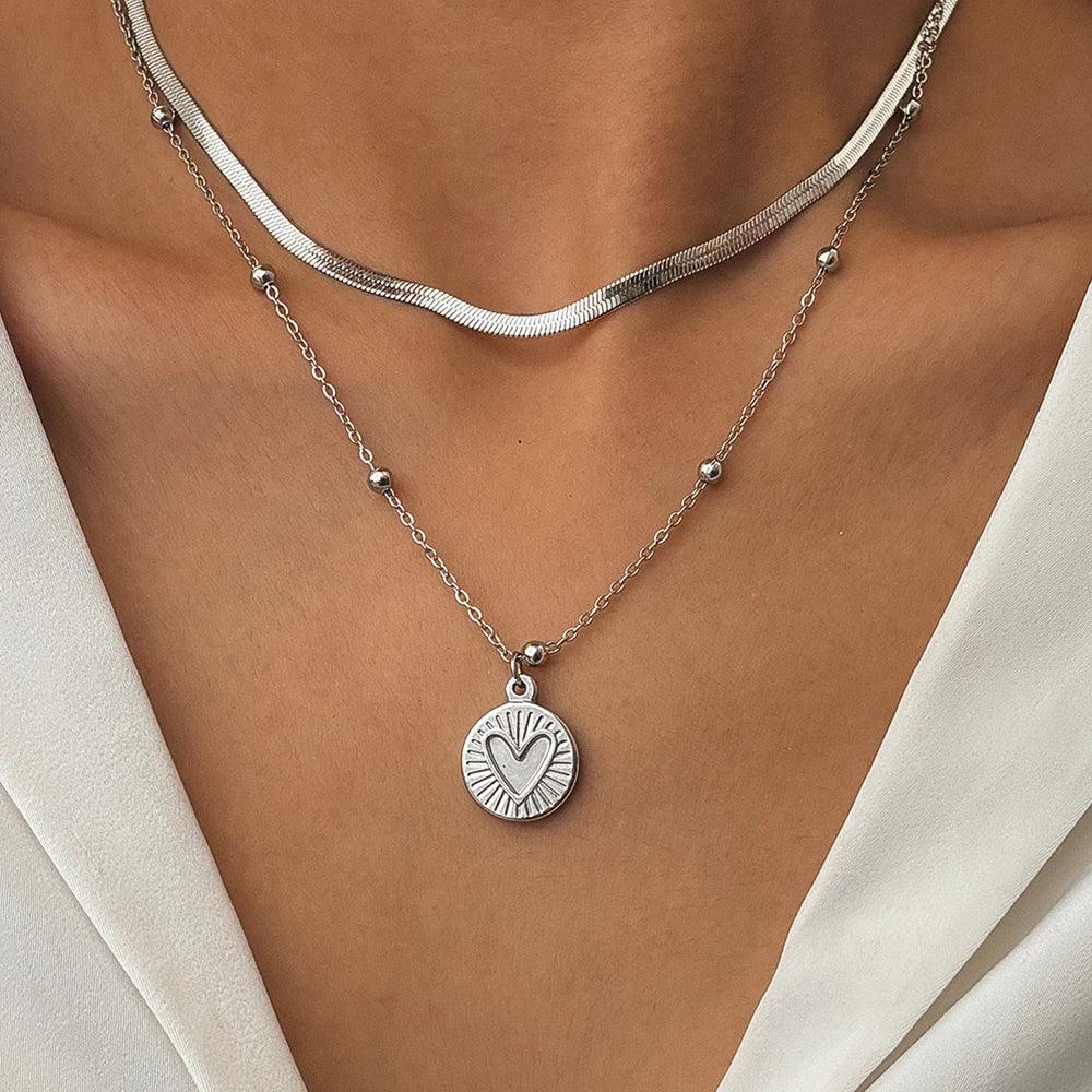 Colar Duplo Pingente Coração