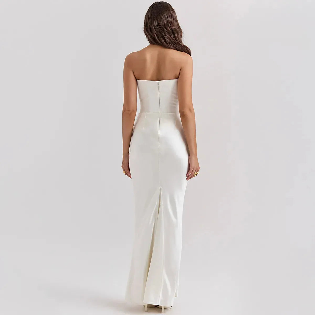 Vestido Longo Para Festas Cinza Sem Alça Modelo Persephone