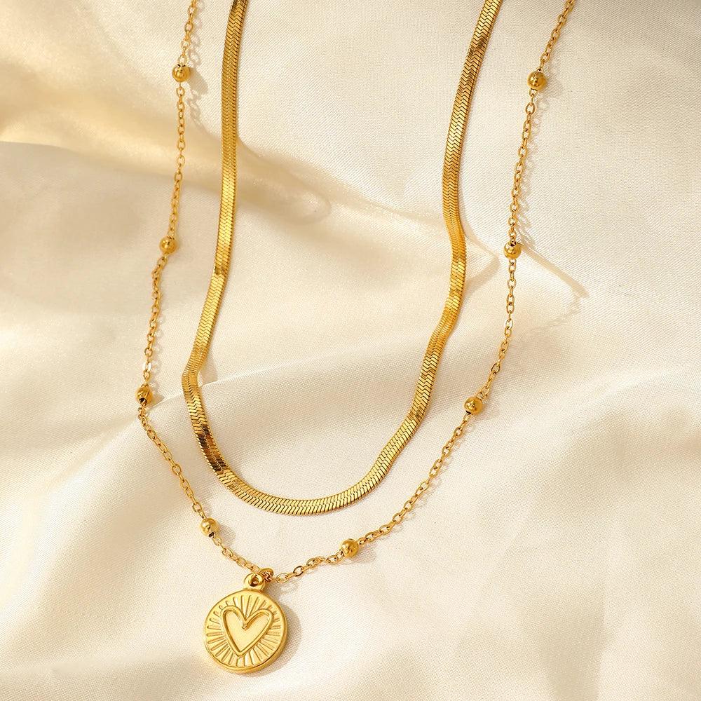 Colar Duplo Pingente Coração
