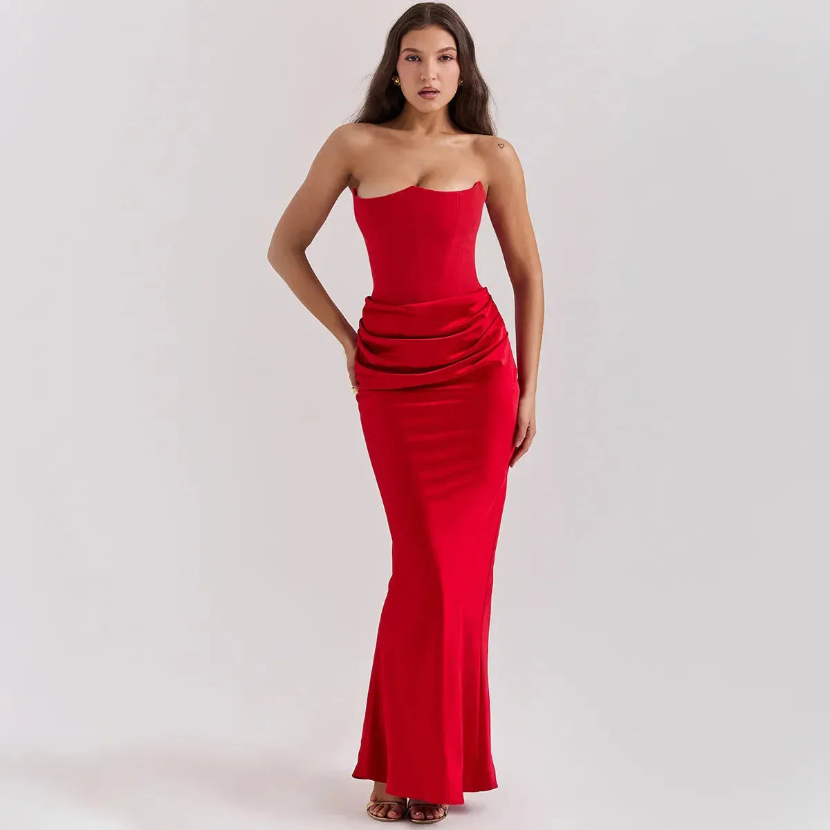 Vestido Longo Para Festas Cinza Sem Alça Modelo Persephone