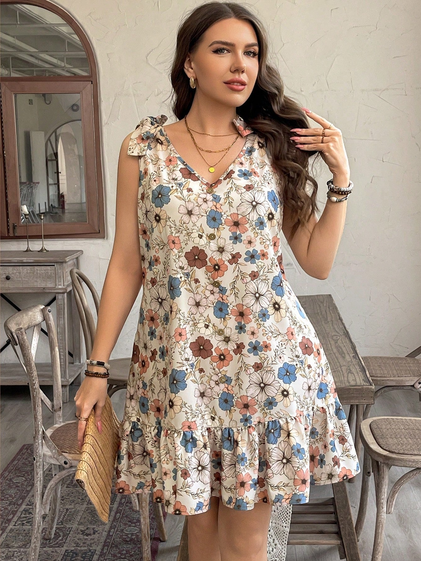 Vestido Feminino Decoração de Laço nos Ombros - Geiliane . Plus Size