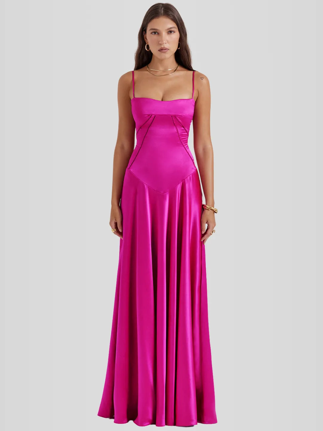 Vestido Longo Com Cetim Sedoso - Modelo Tyana