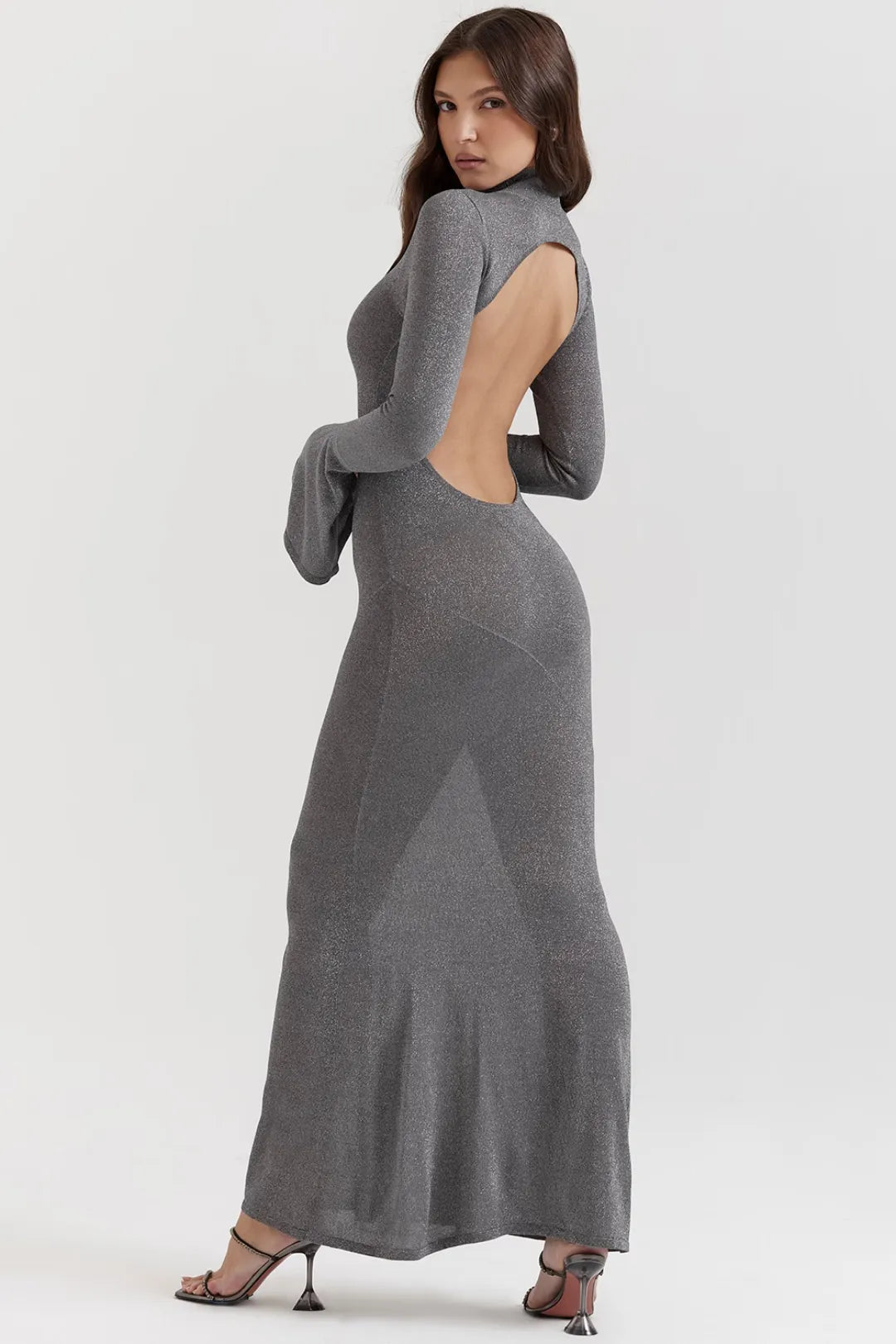 Vestido Longo Para Festas Cinza Cativante Modelo Sancha