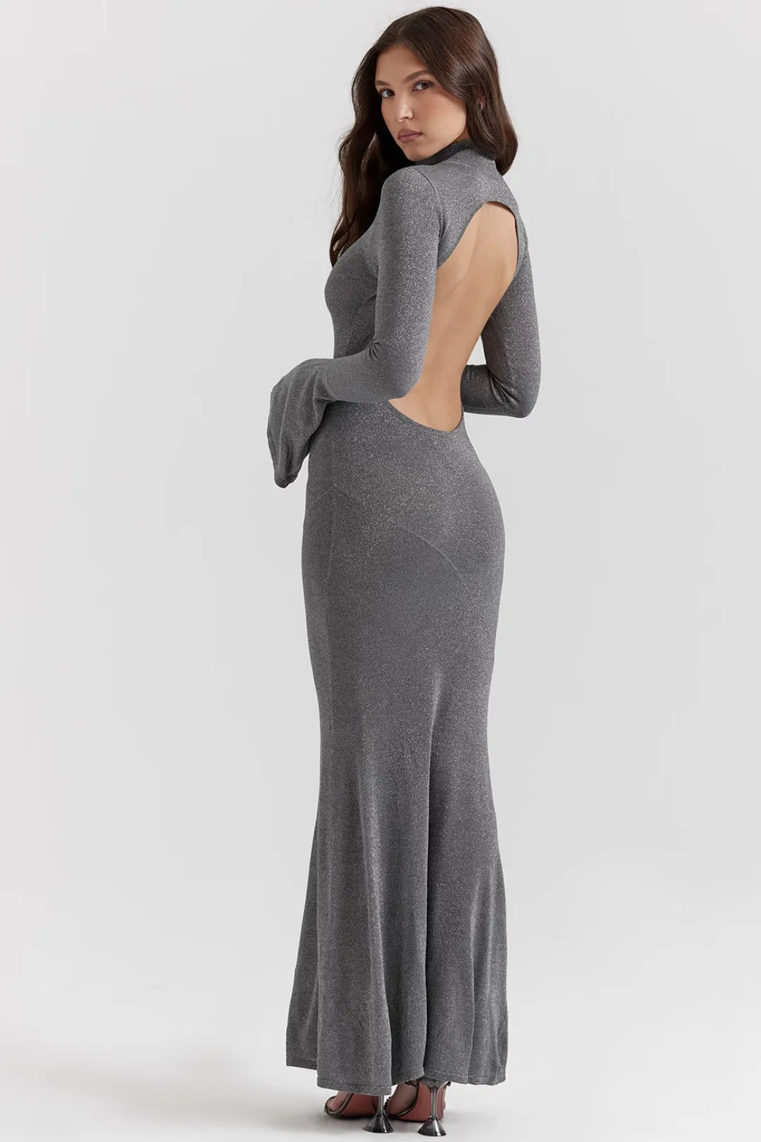 Vestido Longo Para Festas Cinza Cativante Modelo Sancha