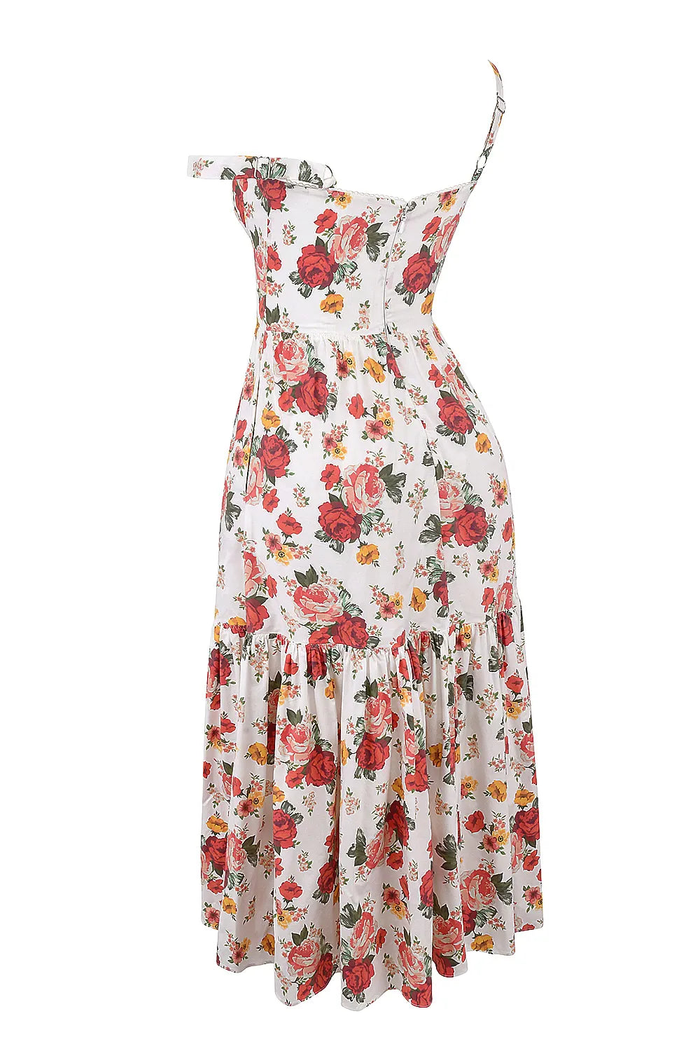 Vestido Midi Floral Modelador de Algodão Modelo Elia