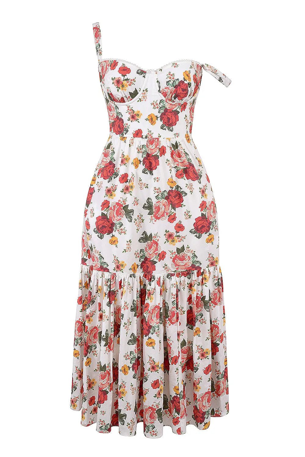 Vestido Midi Floral Modelador de Algodão Modelo Elia