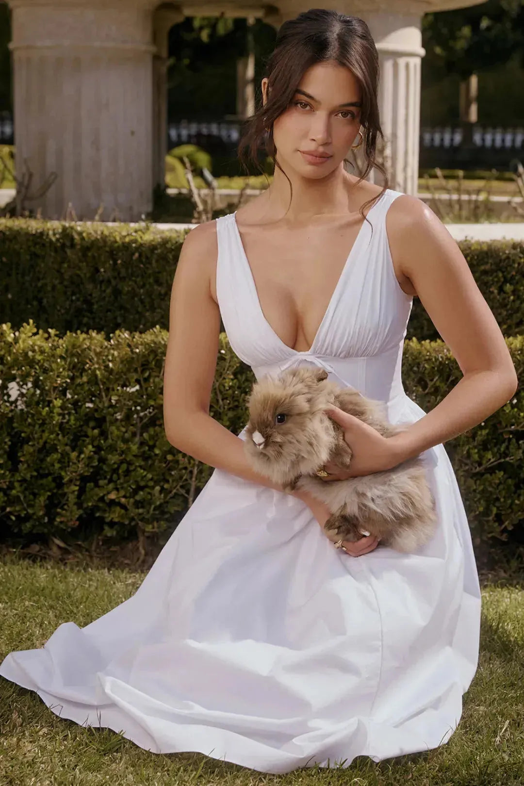 Vestido Midi Liso Modelador Algodão Branco Nobre Modelo Emmelina