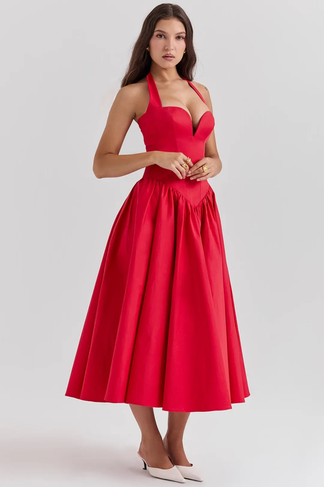 Vestido Midi Vermelho Passione - Modelo Elloa