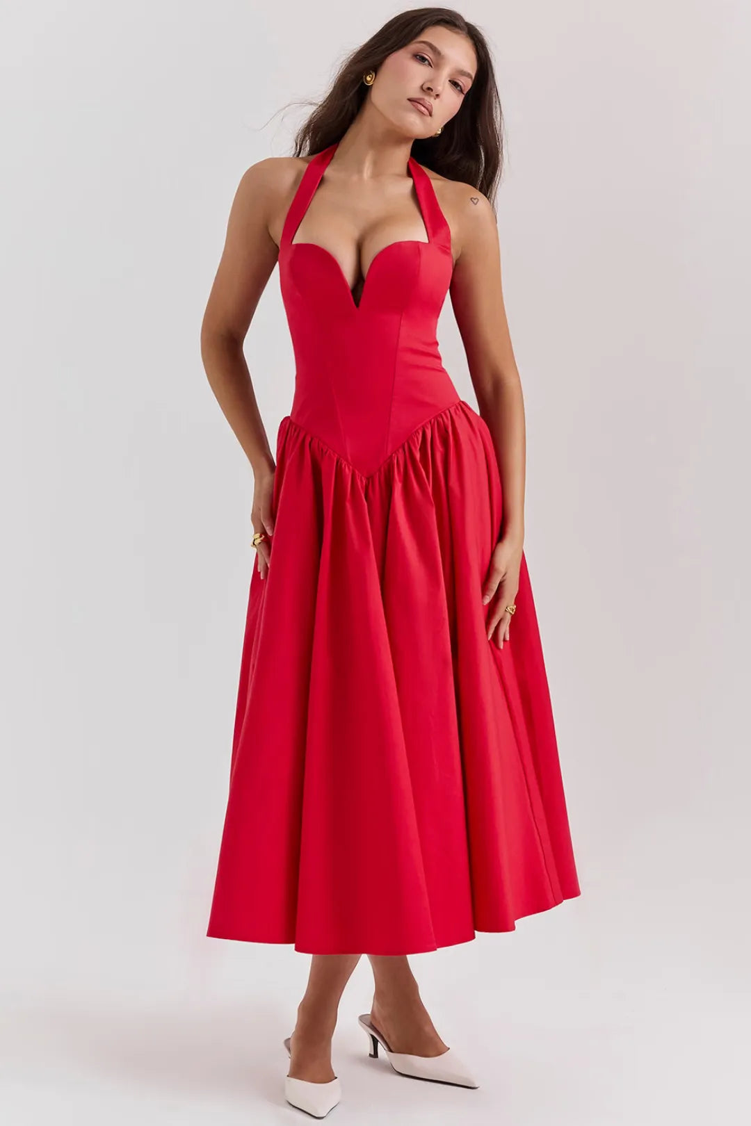 Vestido Midi Vermelho Passione - Modelo Elloa
