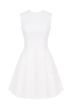 Vestido Curto Plissado de Algodão Branco Modelo Claretta