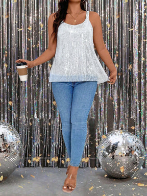 Blusa feminina de festa sem manga com lantejoulas Ary. Plus Size