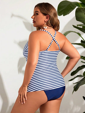 Tankini feminino listrado cintura alta Jady. Plus Size