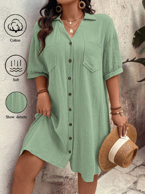 Vestido feminino tipo chamise e tecido de algodão Daniela. Plus Size