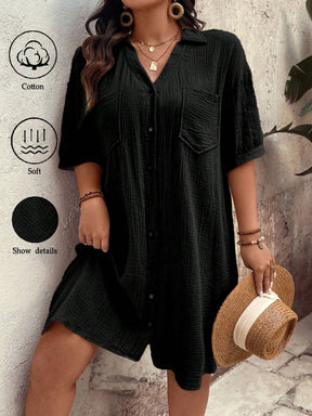 Vestido feminino tipo chamise e tecido de algodão Daniela. Plus Size