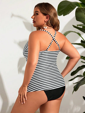 Tankini feminino listrado cintura alta Jady. Plus Size