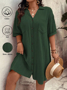 Vestido feminino tipo chamise e tecido de algodão Daniela. Plus Size
