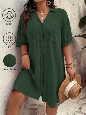 Vestido feminino tipo chamise e tecido de algodão Daniela. Plus Size