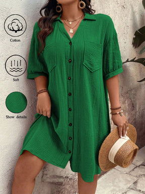 Vestido feminino tipo chamise e tecido de algodão Daniela. Plus Size