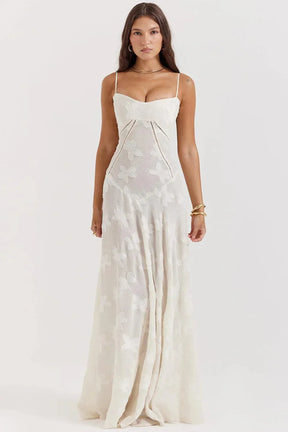 Vestido Longo Semitransparente Floral Branco - Mavie