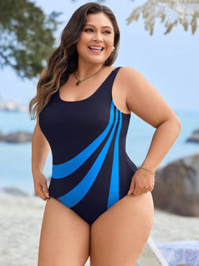 Maiô Feminino bicolor com decote U Camile. Plus Size