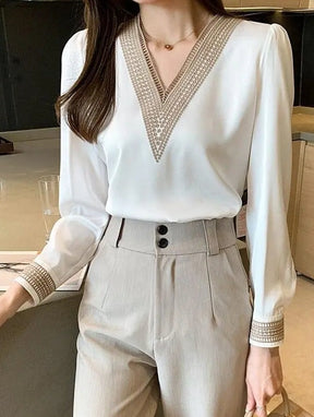 Blusa Feminina Gola em V Manga Longa Rubi