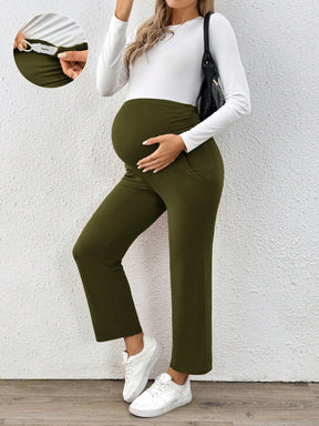 Calça Feminina Maternidade Cintura Larga e Bolso Naomi