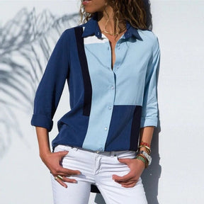 Camisa Feminina Chiffon Azul Manga Longa Carol Vaz