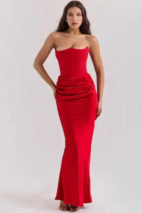 Vestido Longo Para Festas Cinza Sem Alça Modelo Persephone