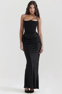 Vestido Longo Para Festas Cinza Sem Alça Modelo Persephone