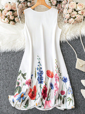 Vestido Feminino com estampa de plantas e detalhe na gola V Lilibeth. Plus Size