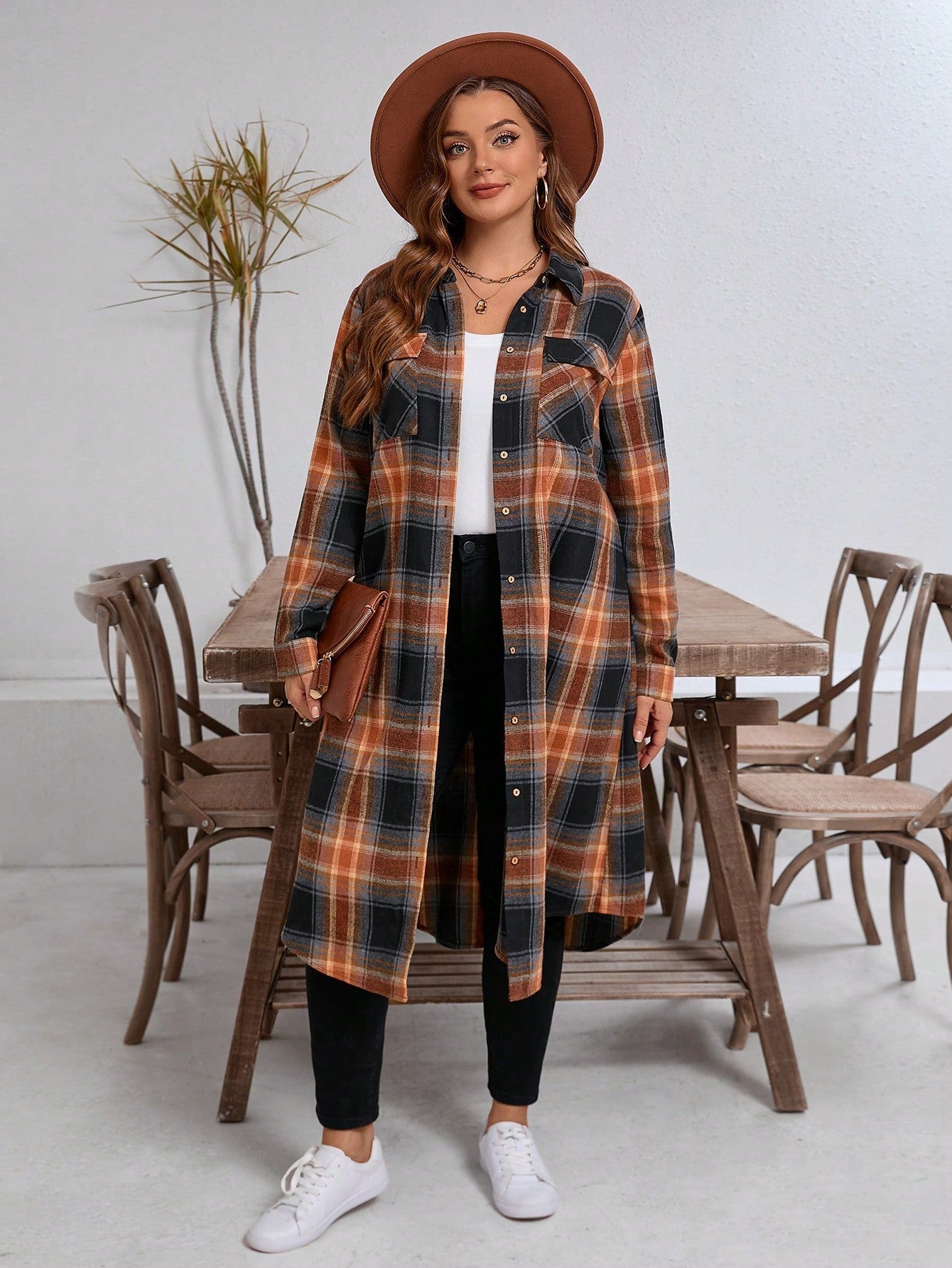 Vestido Feminino Xadrez com bolsos Jessia. Plus Size