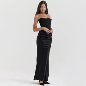 Vestido Longo Para Festas Cinza Sem Alça Modelo Persephone
