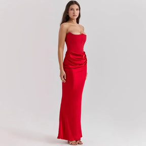Vestido Longo Para Festas Cinza Sem Alça Modelo Persephone