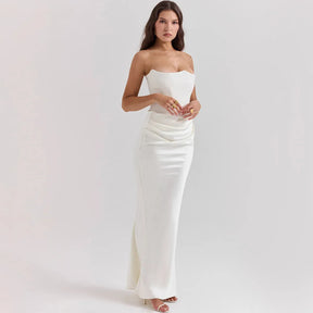 Vestido Longo Para Festas Cinza Sem Alça Modelo Persephone