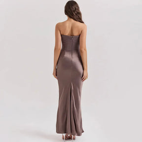 Vestido Longo Para Festas Cinza Sem Alça Modelo Persephone