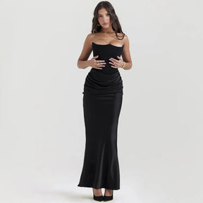 Vestido Longo Para Festas Cinza Sem Alça Modelo Persephone