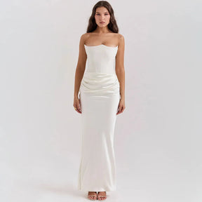 Vestido Longo Para Festas Cinza Sem Alça Modelo Persephone