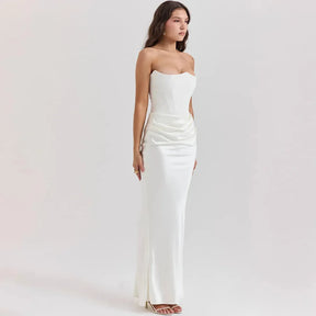 Vestido Longo Para Festas Cinza Sem Alça Modelo Persephone