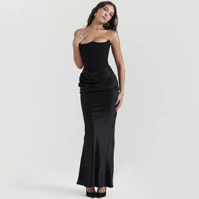 Vestido Longo Para Festas Cinza Sem Alça Modelo Persephone